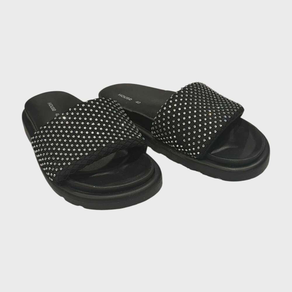 HOUSE Black Rhinestone Slides Sandals Women's Size 9 US / 40 EU